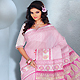 White and Pink Cotton Saree with Blouse