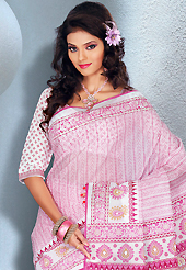 You can be sure that ethnic fashions selections of clothing are taken from the latest trend in today’s fashion. This beautiful white and pink cotton saree is nicely designed with floral, paisley and abstract print work. It will enhance your personality and gives you a singular look. Matching blouse is available with this saree. Slight color variations are due to differing screen and photography resolution.