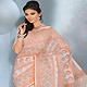 White and Light Rust Cotton Saree with Blouse
