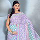 Purple, Sea Green and White Cotton Saree with Blouse