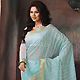 Off White and Sea Green Cotton Saree with Blouse