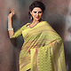 Green and Dark Cream Cotton Saree with Blouse