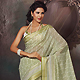 Off White and Light Green Cotton Saree with Blouse