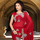 Red Faux Chiffon Saree with Blouse