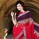 Red and Dark Burgundy Faux Georgette and Velvet Saree with Blouse