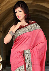 This season dazzle and shine in pure colors. This pink art silk saree have beautiful embroidery patch work which is embellished with zari, sequins and stone work. Fabulous designed embroidery gives you an ethnic look and increasing your beauty. Matching blouse is available. Slight Color variations are possible due to differing screen and photograph resolutions.