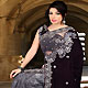 Deep Burgundy and Grey Net and Velvet Saree with Blouse