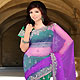 Magenta and Green Net and Velvet Lehenga Style Saree with Blouse