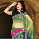 Shaded Green, Pink and Purple Net and Velvet Lehenga Style Saree with Blouse