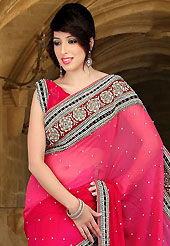 Elegance and innovation of designs crafted for you. This shaded deep pink viscose saree have beautiful embroidery patch work which is embellished with sequins, stone, cutdana, kasab and cutbeads work. Fabulous designed embroidery gives you an ethnic look and increasing your beauty. Matching blouse is available. Slight Color variations are possible due to differing screen and photograph resolutions.