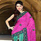 Magenta and Turquoise Green Art Silk and Net Lehenga Style Saree with Blouse