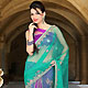 Green and Purple Net Lehenga Style Saree with Blouse