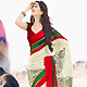 Cream, Red and Green Faux Georgette Saree with Blouse