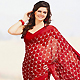 Red and Off White Faux Chiffon Saree with Blouse