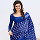 Blue and Off White Faux Chiffon Saree with Blouse