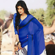 Blue and White Faux Chiffon Saree with Blouse