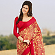 Yellow and Red Faux Chiffon Saree with Blouse