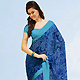 Blue and Sea Green Faux Chiffon Saree with Blouse