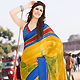Yellow, Blue and Red Brasso Faux Georgette Saree with Blouse