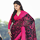 Black and Pink Faux Chiffon Saree with Blouse