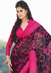 You can be sure that ethnic fashions selections of clothing are taken from the latest trend in today’s fashion. This beautiful black and pink faux chiffon saree is nicely designed with floral and abstract print work. Beautiful print work on saree make attractive to impress all. It will enhance your personality and gives you a singular look. Matching blouse is available with this saree. Slight color variations are due to differing screen and photography resolution.