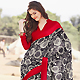 Black, Off White and Red Faux Chiffon Saree with Blouse