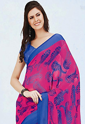 Welcome to the new era of Indian fashion wear. This beautiful pink and blue faux chiffon saree is nicely designed with paisley and abstract print work. Beautiful print work on saree make attractive to impress all. It will enhance your personality and gives you a singular look. Matching blouse is available with this saree. Slight color variations are due to differing screen and photography resolution.
