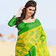 Yellow and Green Faux Chiffon Saree with Blouse