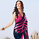 Pink, Dark Blue and Off White Brasso Faux Georgette Saree with Blouse