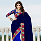 Navy Blue and Royal Blue Velvet and Net Saree with Blouse