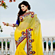 Yellow and Green Viscose Georgette and Net Saree with Blouse
