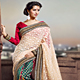 Cream and Multicolor Net and Banarasi Brocade Saree with Blouse