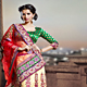 Red and Cream Net Lehenga Style Saree with Blouse