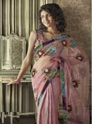 Vibrant Collection Floral Dhaga Print Work on Pallu zari, seeds, stone work faux georgette sarees,