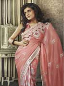 Ultimate Collection of Zari Work and Patch work on georgette sarees, With stone and seeds work