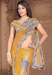 Elegance and innovation of designs crafted for you .this yellow-purple saree looking simple and elegant. This saree have beautiful and huge floral pattern on pallu with graceful border. Bottom of saree have also eye catching embroidered pattern. All patterns are embellished with resham, sitara, sequince, stone work. Matching embroidery blouse is available. It’s cool and has a very modern look to impress all. This saree is also available in Green, Blue, Purple colors.Slight Color variations are possible due to differing screen and photograph resolutions.