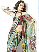 Outfit is a novel ways of getting yourself noticed. Tryout this season georgette saree which is beautified with ethnic print work. Saree have an awesome flowers, polkadots and butti print work which gives an ethnic look increasing beauty of saree. Matching designer blouse is available. Slight Color variations are possible due to differing screen and photograph resolutions.
