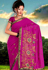 Try out this year top trends, glowing, bold and natural collection. This saree have beautiful embroidery work on pallu and border.  This saree made with silk with georgette mix fabric. This saree is nicely designed with resham, zari and sitara work to give you pretty and singular look. The border of this saree is a symbol of elegance in its own. Matching blouse is available. Slight Color variations are possible due to differing screen and photograph resolutions.