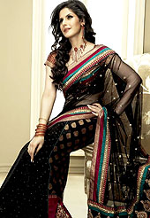 Let your personality speak for you this beautiful saree. This parties wear embroidery saree which is beautified with sequins, resham threads and zari work. Saree have beautiful border and amazing floral patch which gives a pretty look and increasing beauty of saree. Matching designer blouse is available. Slight Color variations are possible due to differing screen and photograph resolutions.