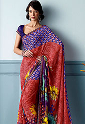 Bold colors created by the inventive drapes of textile catch the imagination like no other contemporary clothing. This beautiful and pretty printed saree nicely designed with Stylish floral pattern. The saree is specially crafted for your stunning look and terrific style. This saree material is georgette. Matching Blouse is available. Slight color variations are possible due to differing screen and photograph resolution.