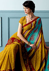 You can be sure that ethnic fashions selections of clothing are taken from the latest trend in today’s fashion. This beautiful and pretty printed saree nicely designed with beautiful Paisley and strips pattern. The saree is specially crafted for your stunning look and terrific style. This saree material is georgette. Matching Blouse is available. Slight color variations are possible due to differing screen and photograph resolution.