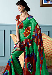 Be the cynosure of all eyes with this wonderful casual wear saree in flattering colors and combinations. This beautiful and pretty printed saree nicely designed with Stylish flower and circles pattern. The saree is specially crafted for your stunning look and terrific style. This saree material is georgette. Matching Blouse is available. Slight color variations are possible due to differing screen and photograph resolution.