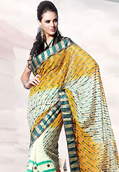 You can be sure that ethnic fashions selections of clothing are taken from the latest trend in today’s fashion. This yellow and off White faux georgette saree is beautifully encrafted with resham, zari, cutdana and patch work in floral patterns. As shown blouse can be made possible and also can be customized as per your style subject to fabric limitation.  Slight color variations are possible due to differing screen and photograph resolution.