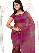 Different colors are a perfect blend of traditional Indian heritage and contemporary artwork. This pink and green net printed casual wear saree have floral print on all over and paisley print on pallu. Border has amazing contrasting fabric lace. It’s cool and has a very modern look to impress all. Matching blouse is available.  Slight Color variations are possible due to differing screen and photograph resolutions.