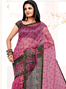 Ultimate collection of printed sarees with fabulous style. This Pink net printed casual wear saree have beautiful floral butti print work on all over. Border has amazing contrasting fabric lace. It’s cool and has a very modern look to impress all. Matching blouse is available.  Slight Color variations are possible due to differing screen and photograph resolutions.