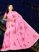 Georgette printed Saree with thread work and all Saree boota and silver border
