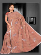 Georgette printed Saree with sequins antic work and lace border