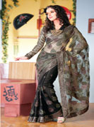 designer simer saari with embroidery work and net pallu with embroidery and border on less work with pallu border. 