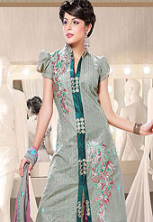 Designer Suit in material  with chanderi  worked with embroidery on border and beautiful work on all over the suit.  Its cool and have a very modern look to impress all. Try out this years top trends, glowing, bold and natural collection. This suit is crafted for giving you ultimate look. Slight Color variations possible due to differing screen and photograph resolutions.