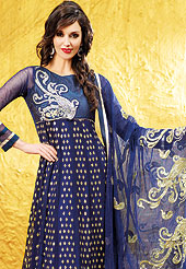 Be ready to slip in the comfort zone of blue georgette suit. The dazzling kameez have amazing floral embroidered work done with resham, zari and grave embroidered border. Paired with matching dupatta and churidar, the entire ensemble makes an excellent wear. Slight Color variations are possible due to differing screen and photograph resolutions.